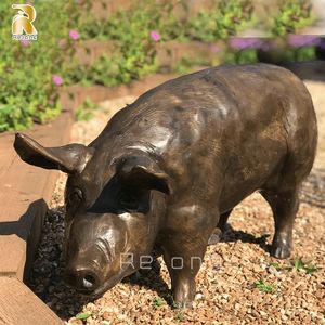 屋外の庭の装飾等身大の金属動物の彫刻ブロンズ豚の像 - Product Image 3