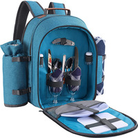 Sac à dos de pique-nique de luxe pour 4 personnes, portable, pour le camping en plein air, avec couverture