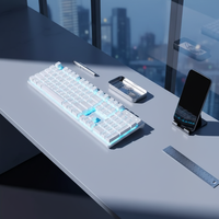 Clavier de jeu mécanique rétroéclairé bleu glace, 104 touches, taille standard, boîtier en cristal blanc, touches double-shot, logo personnalisé, OEM