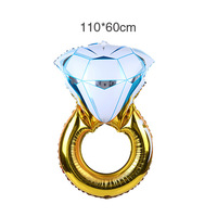 Ballon en feuille de forme bague avec diamants grands/moyens/petits, bleu, rose, or, effet laser, pour demande en mariage, décoration de mariage, 'Je t'aime', fête de la Saint-Valentin
