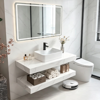 Comptoir de salle de bain moderne et minimaliste en pierre frittée double couche avec lavabo artistique, directement de l'usine OEM/ODM