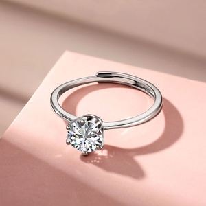 Dylam <b>Adjustable</b> Open 1CT 925 <b>Sterling</b> <b>Silver</b> Engagement <b>Rings</b> Solitaire Cubic Zirconia CZ Wedding Promise <b>Rings</b> for Women - Product Image 5