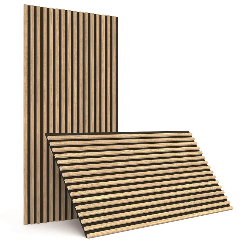 Sunwing Panel dinding akustik bilah kayu, lampu 3 wajah | Stok di AS | 2-Pack 23.5 ''x 47.2'' 3D bergalur kedap suara