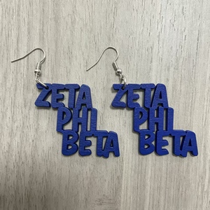 Pendientes de Madera con el Símbolo de Zeta Phi <span class=keywords><strong>Beta</strong></span> en Azul, Negro y Blanco, Hechos <span class=keywords><strong>a</strong></span> Mano en Fábrica, Pendientes de Sororidad Cortados con Láser para Mujer - Product Image 2