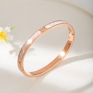 Classic <b>Shell</b> Inlay Bangle <b>Bracelets</b> Rose Gold Yellow Silver Plated Alloy Unisex Jewelry Gift - Product Image 2