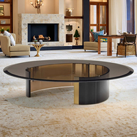Table basse design de luxe Meubles de salon pour villa Table basse circulaire en verre trempé en acier inoxydable