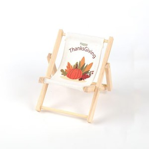 Mini Soporte de Madera para Teléfono, Silla de Playa, Adorno de Escritorio, Color Madera Natural, Diseño de Tela a Rayas, Accesorio para Fotos, Mueble Decorativo - Product Image 3