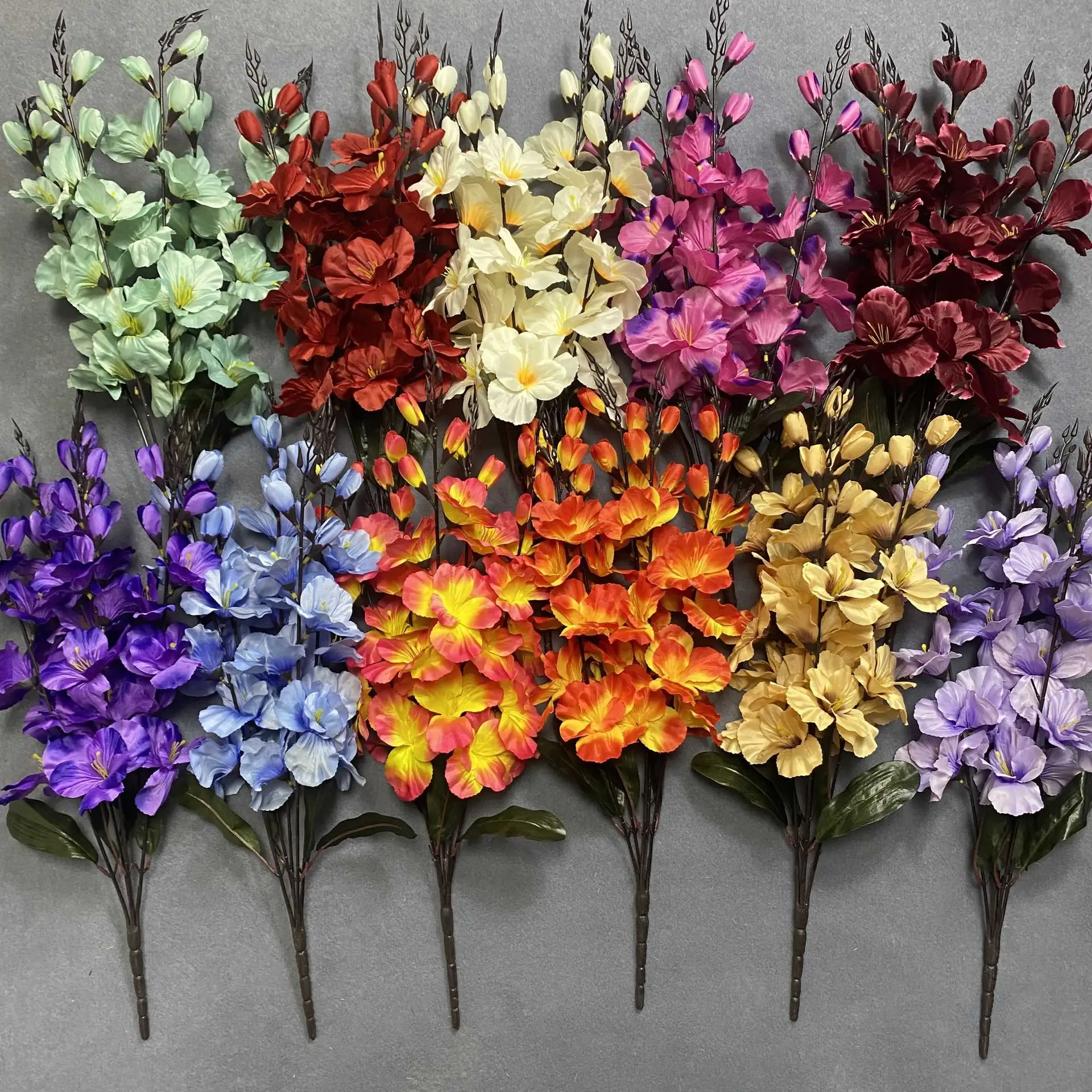 फ़ैक्टरी प्रत्यक्ष बिक्री शरद ऋतु रंग ग्लेडियोलस कृत्रिम फूल, इनडोर हरे पौधे के 5 कांटे