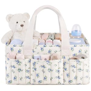 Organisateur de couches pour bébé à motif floral avec séparateurs amovibles, sac de rangement multi-poches pour couches - Product Image 1