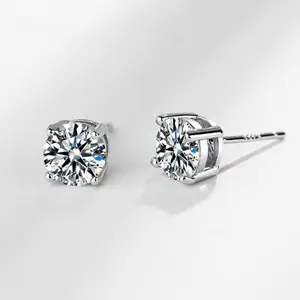 클래식 디자인 925 스털링 실버 4 프롱 다이아몬드 moissanite 스터드 귀걸이