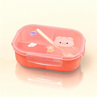 Boîte à bento en plastique durable A11, résistante aux fuites, 3 compartiments, réchauffable, de qualité alimentaire, avec couvercle et cuillère