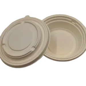 Saladier en pulpe de bagasse de canne à sucre dégradable jetable écologique avec couvercle Eco-Bowl pour les fêtes