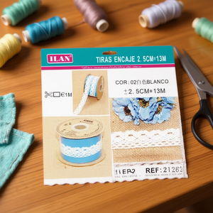 Strisce di pizzo Ilan 2,5 cm x 13 m bianche, decorazioni per cucito e fai da te - Product Image 2