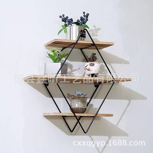 Wooden Wall Mounted Storage Rack Geometric Shape 2 Tier Multipurpose For Living Room Bedroom <b>Desktop</b> Storage - Product Image 2