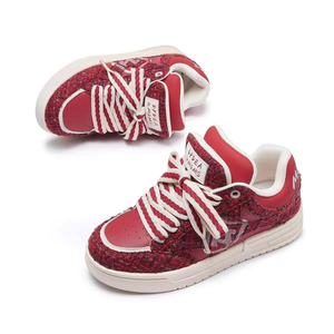 Baskets Chunky Personnalisées pour Hommes à Lacets, Chaussures Décontractées à Plateforme, Doublure en Maille Rouge Respirante et Antidérapante - Product Image 2