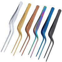 Pince de cuisine professionnelle en acier inoxydable de 8,3 po et 6,3 po, pince culinaire incurvée et pointue pour aliments, pince à barbecue, ustensiles de cuisine