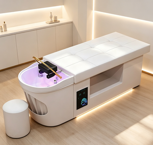 Fauteuil de lavage moderne pour salon de coiffure, unité de lavage rembourrée avec panneau de commande et lavabo - Product Image 3