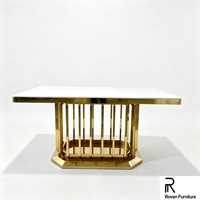 Table de salle à manger rectangulaire haut de gamme en acier inoxydable doré, base octogonale à tiges verticales durable pour mariage, banquet, événement