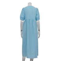 Simple plaine femmes col en v à manches courtes robe bleu clair 2024 dames élégantes lâche longue coton femmes robes décontracté été
