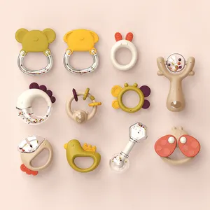 Newborn 10 PCS Baby Rattle Silicone Teethers Toy Infants Educational Wrist Hand Bells Baby Rattle Sets For Sale