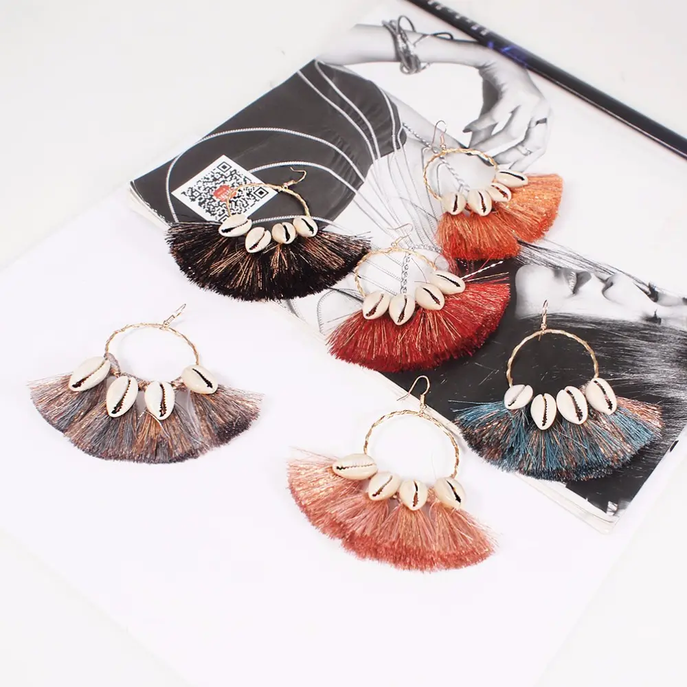 Tassel Fashion Hand-woven Natural Shell Conch Macrame Earrings