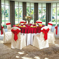 Housses de chaise jacquard personnalisées avec ceinture décorative, nappes rondes, housses de chaise de banquet, jupes de table pour mariage et hôtel