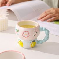 Tasse à petit-déjeuner en céramique gaufrée peinte à la main, grande capacité, pour flocons d'avoine, mignonne et créative, pour usage domestique, motif dessin animé, compatible lave-vaisselle, Chaozhou