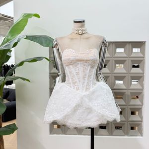 Abito Formale Elegante di Alta Qualità, Mini Abito a Linea A Senza Spalline con Decorazioni Floreali e Struttura a Lisca di <span class=keywords><strong>Pesce</strong></span> - Product Image 6