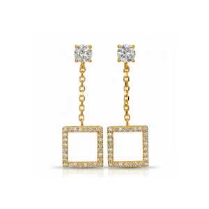 0.97 Ct Diamond <b>Earrings</b>, 14Kt Gold Lab Grown Diamond <b>Earrings</b>, Open Square Diamond Dangle Stud <b>Earrings</b> - Product Image 5