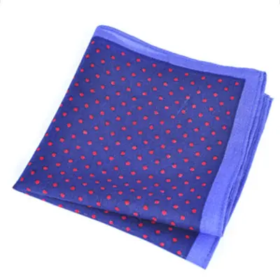 wholesale digital print blue wool pocket squares with red dots