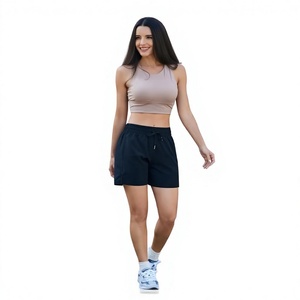 Women's High Waist Drawstring Shorts Pockets Solid Color Casual Knitted Satin 180g Breathable Workout Shorts Bangladesh - Product Image 3