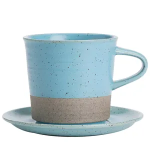 High Quality Matte Glaze Speckles Finishing Ceramic Espresso Coffee Tea Cup with Saucer for Home Office Hotel