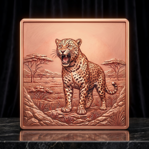Nouvelle Arrivée Pièce Commémorative Rectangulaire Personnalisée en Cuivre Fin .999 Mat Gaufré 1 Ounce Motif <span class=keywords><strong>Jaguar</strong></span> Léopard pour Collection Privée - Product Image 1