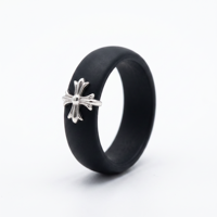 Bague en silicone finition premium avec croix, alliance en acier inoxydable de 5,7 mm pour hommes et femmes, bijoux de mode en gros