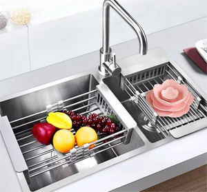 Égouttoir de cuisine en acier inoxydable argenté, écologique, durable, étagère télescopique, organisateur, porte-<span class=keywords><strong>fruits</strong></span>, panier - Product Image 2