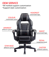 Chaise de bureau de course personnalisée Vanbow/Killabee avec logo, chaise de jeu ergonomique en cuir pivotante inclinable avec fonction de massage, métal en acier inoxydable