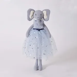 INS Kid's Blue Elephant Plush Toy Princess Dress Doll Birthday Gift Birthday Holiday Gift Shooting Props For Girl Boy