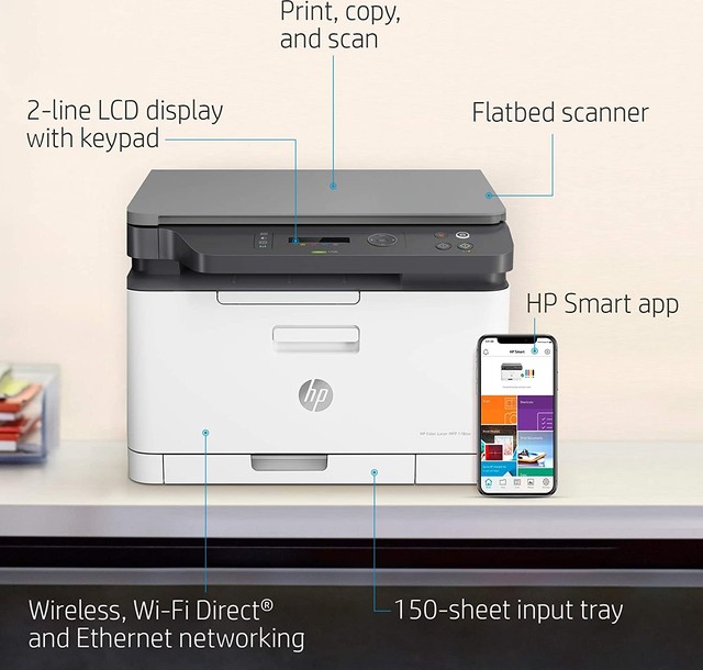 Refurbished HP Color Laser MFP M178nw Printer Print Copy Scan Wireless Compatible for HP 18 Cpm Copy Speed 4800x4800 DPI Scan