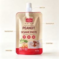Sachet Doypack pour pâte de cacahuète et de sésame, qualité alimentaire, en BOPP/AL/PE, imprimé en héliogravure, thermosoudé, refermable avec fermeture à bouton