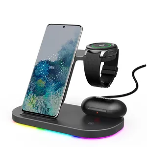 3 in 1 kabelloser Ladeständer 15 W Qi Schnellladung tragbares RGB Nachtlicht für iPhone für Ohrhörer für Smart Watch individuelles Logo