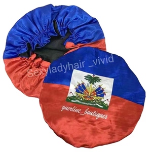 Vente en gros de Bonnets de drapeau, fournisseurs de Bonnets de cheveux en Satin de soie personnalisés, Bonnets de cheveux en Satin Double doublé, Bonnets de drapeau de la jamaïque avec cravates - Product Image 3