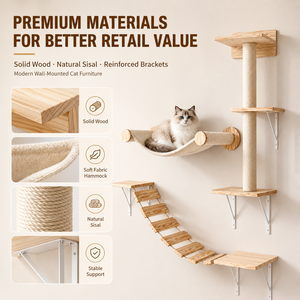 Muebles de <span class=keywords><strong>pared</strong></span> de lujo personalizados de fábrica para <span class=keywords><strong>gatos</strong></span>, conjunto de madera maciza con escalones, hamaca, poste y torre grande para <span class=keywords><strong>gatos</strong></span>, <span class=keywords><strong>gimnasio</strong></span> interior - Product Image 4