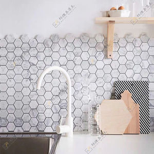 Mosaïque hexagonale moderne en marbre blanc de Carrare, mosaïque en pierre en nid d'abeille <span class=keywords><strong>pour</strong></span> les murs et les sols de la salle de bain et de la <span class=keywords><strong>douche</strong></span> - Product Image 2