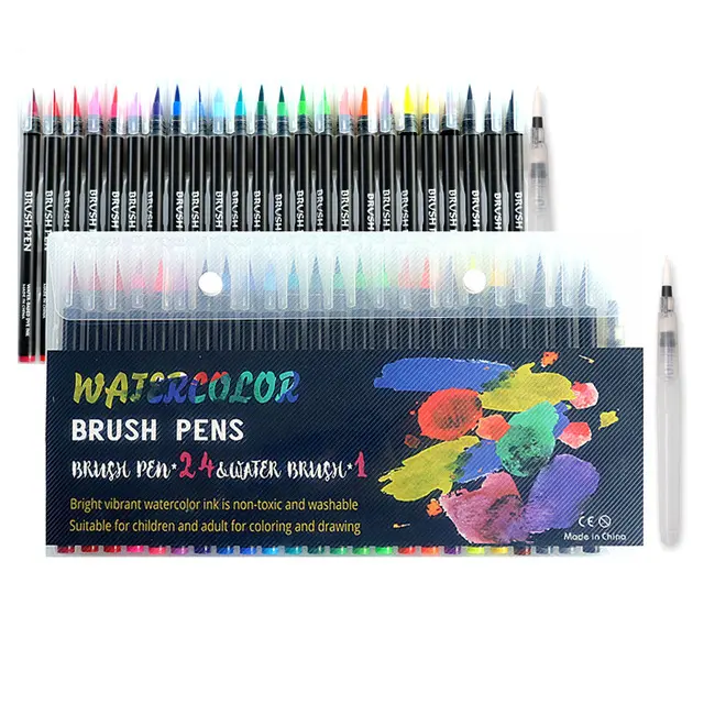 Bview Art Supplies Flexible Nylon Brush Tips 24 Colors Watercolor Brush Pen for Calligraphy and Drawing