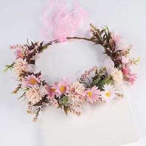 Serre-tête <span class=keywords><strong>Couronne</strong></span> de <span class=keywords><strong>fleurs</strong></span> artificielles Nouveau style Rétro Bohème, style européen et américain, pour mariée, tourisme et villégiature, Ramadan - Product Image 1