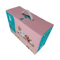 Boîte en carton ondulé portable avec impression couleur, poignée en plastique gaufrée et emballage personnalisé pour marchandises