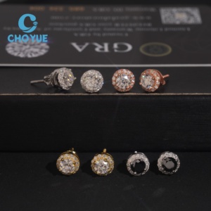 Hot Sale Ready to Ship Pass Diamond Tester Halo Design Screw <b>Back</b> Silver 925 VVS Moissanite <b>Earrings</b> - Product Image 3