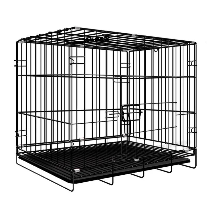 Multiple Sizes Double Door Foldable Black Metal Wire Cat Dog Crate Pet Cage