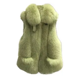 Lapel style real fox fur lady winter fur vest genuine thick fur women gilet