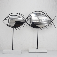 Sculpture abstraite Art Déco en forme de poisson argenté, artisanat en métal et marbre, statue de bureau, décoration intérieure, vente en gros